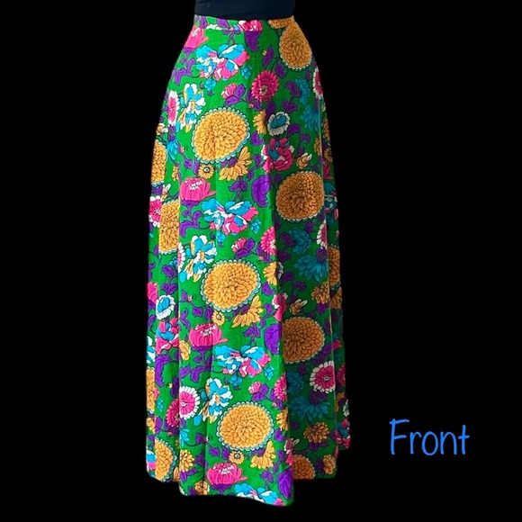 Vintage Maxi Skirt 60s 70s Floral Hippie Mod Festival Skirt Long Flower Cotton - Picture 3 of 8